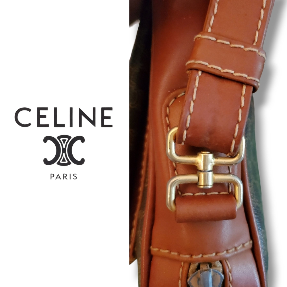Vintage Celine Y2K Brown Monogram Clutch featuring Gold Hardware & Leather Strap - Picture 12 of 15